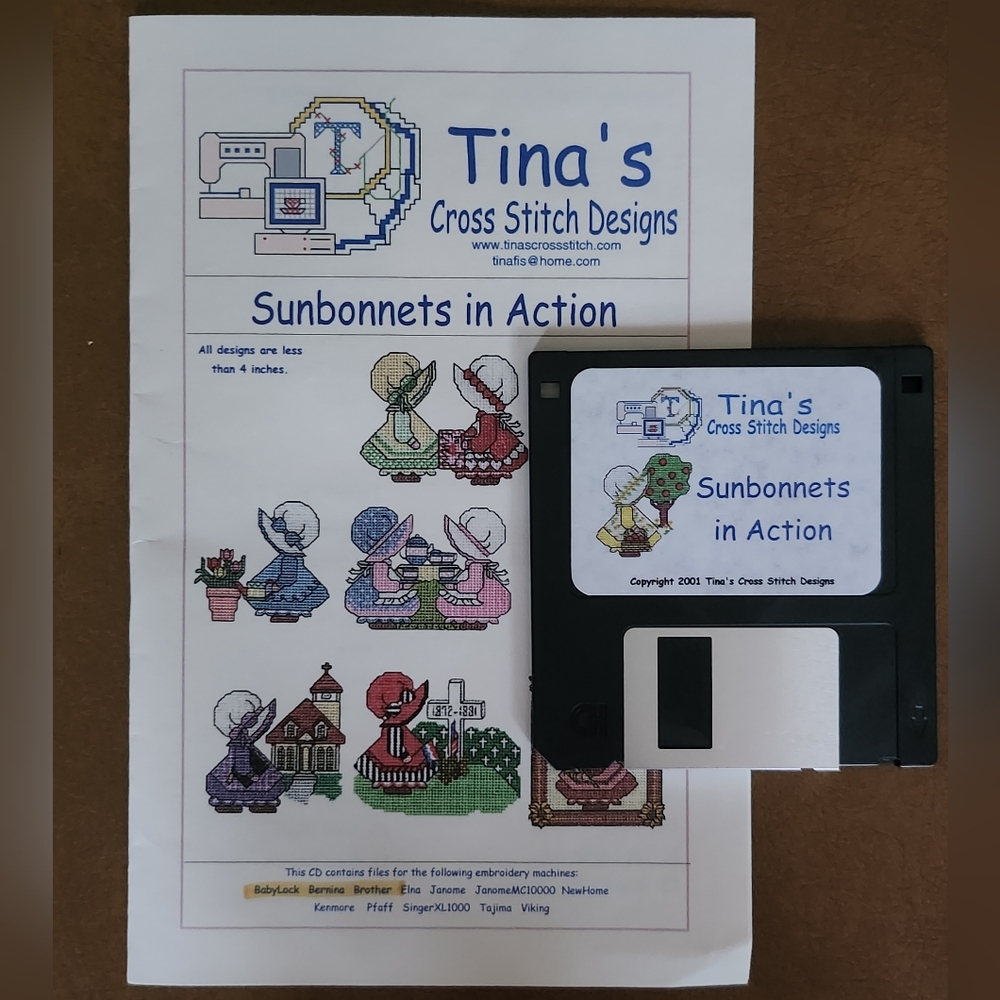 Tina's Cross Stitch  Designs Sunbonnets in action Disk
